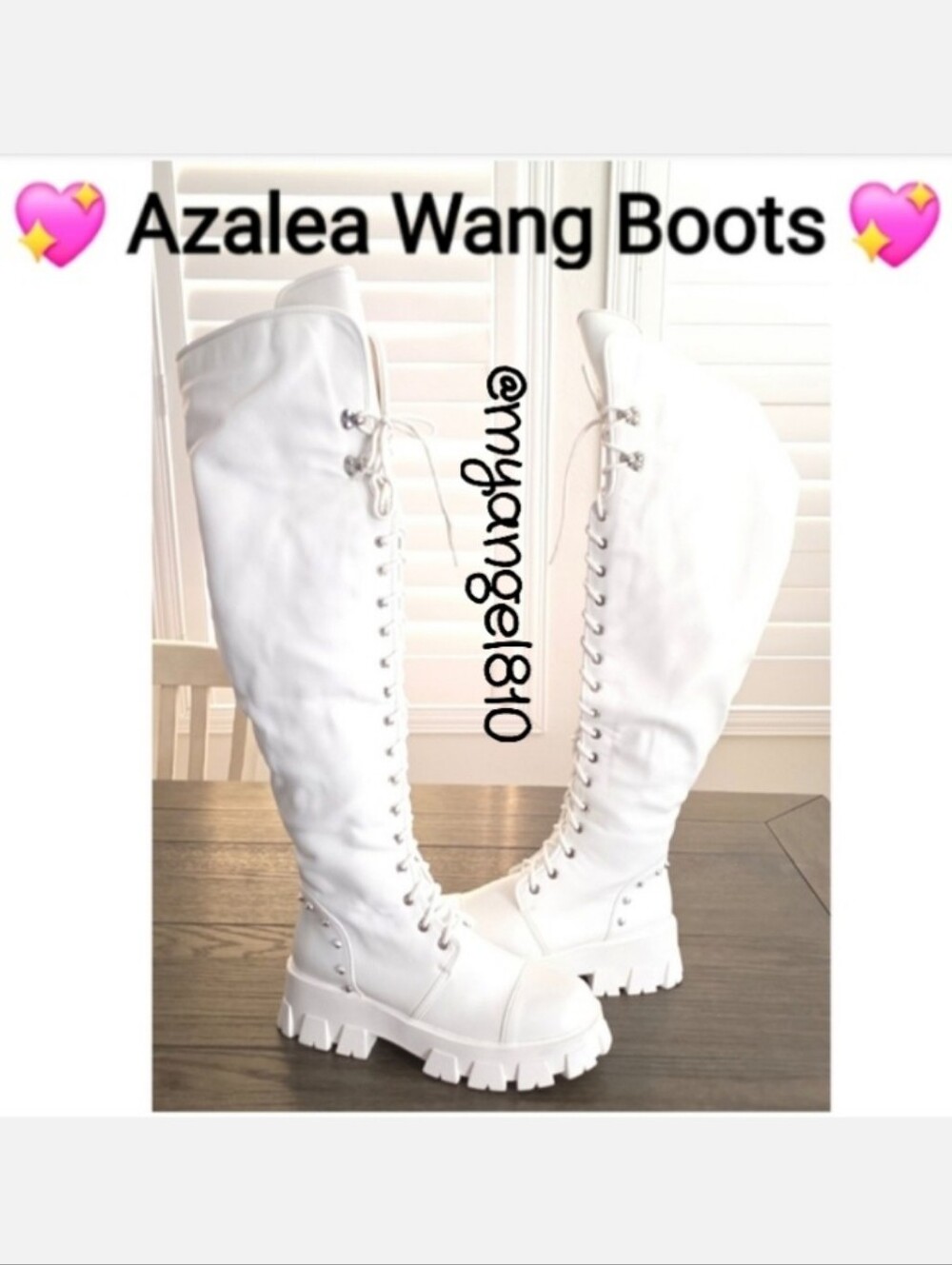 Azalea Wang White Lace-Up Over-the-Knee Combat Boots, Size 11